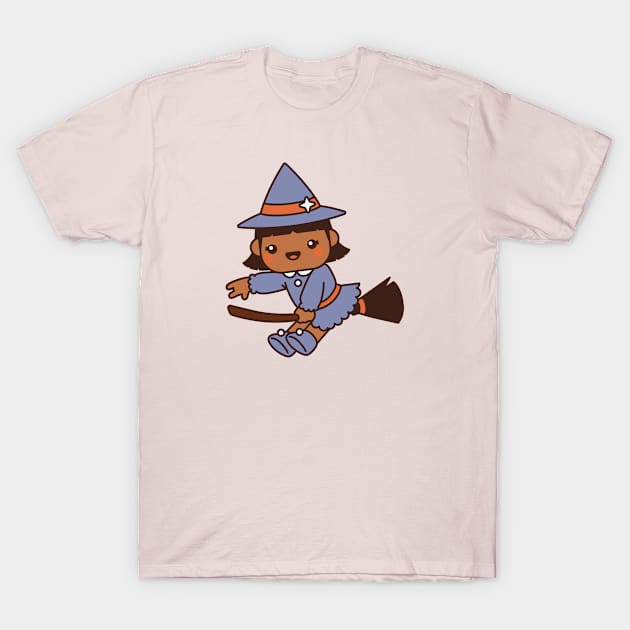 Cute Kawaii Witch Kid Flying on a Broomstick T-Shirt by SLAG_Creative